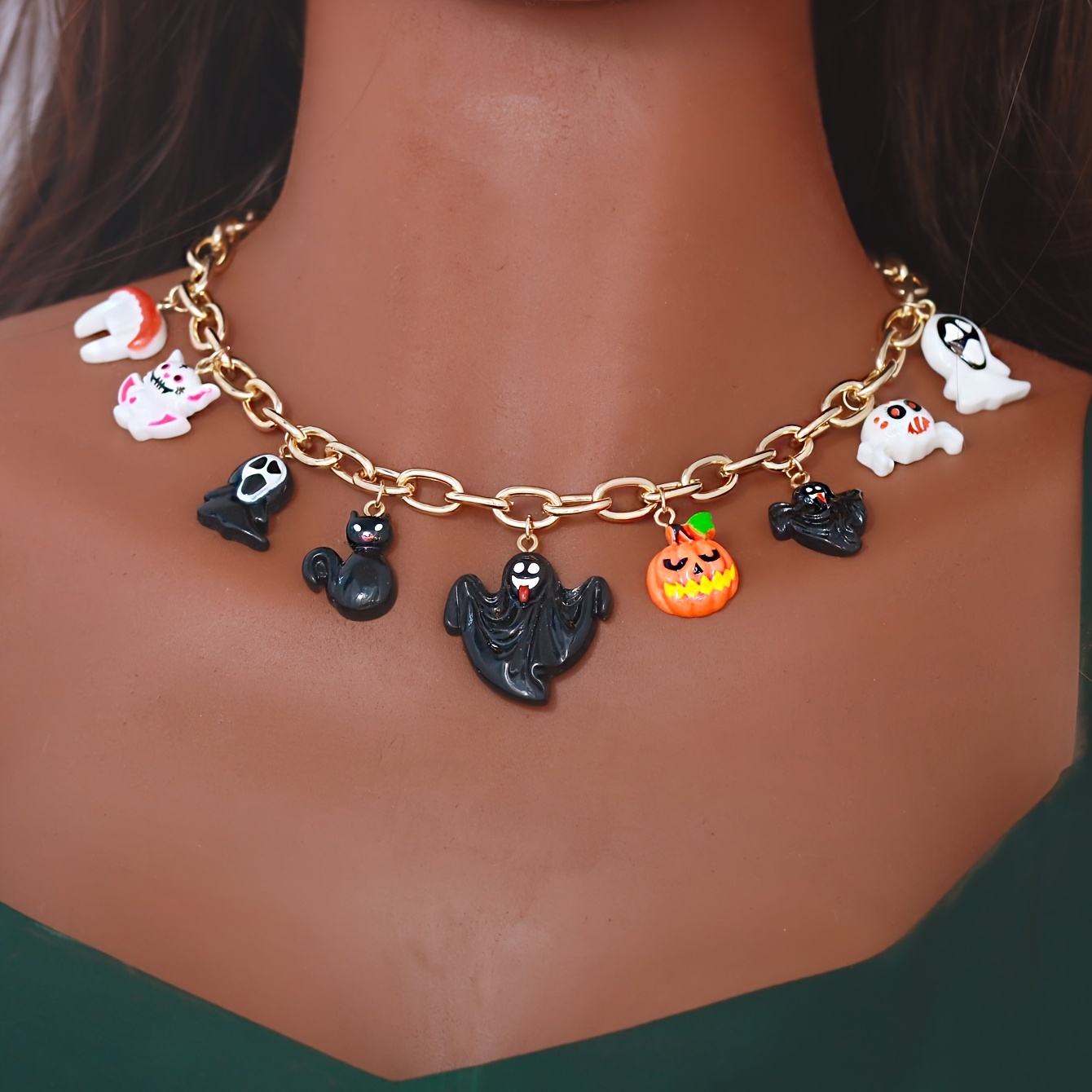 Halloween Pumpkin Ghost Black Cat Evil Pendant Necklace, Festival Costume  Cosplay Neck Accessories For Women