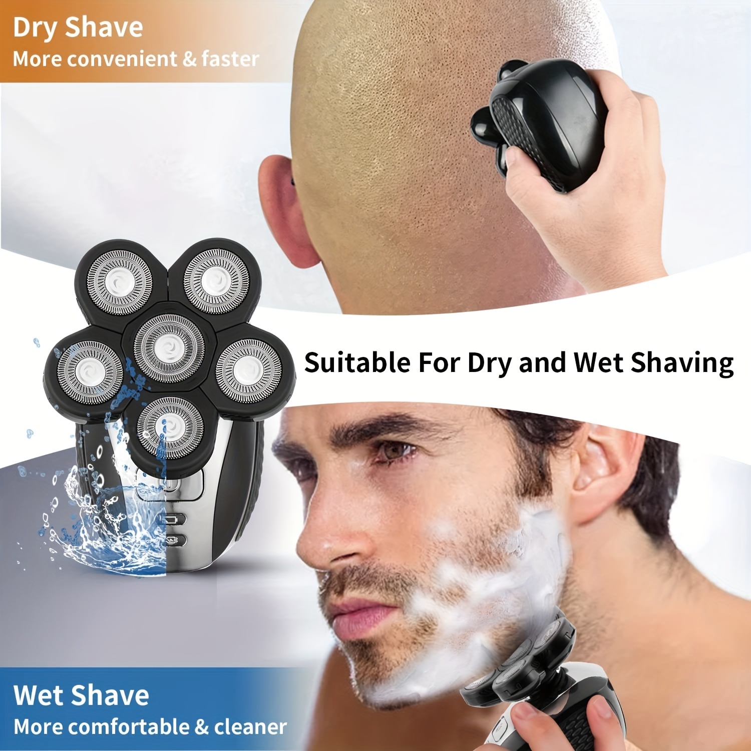 Rasoir électrique 7D pour homme chauve, rasoir à tête rotative 6