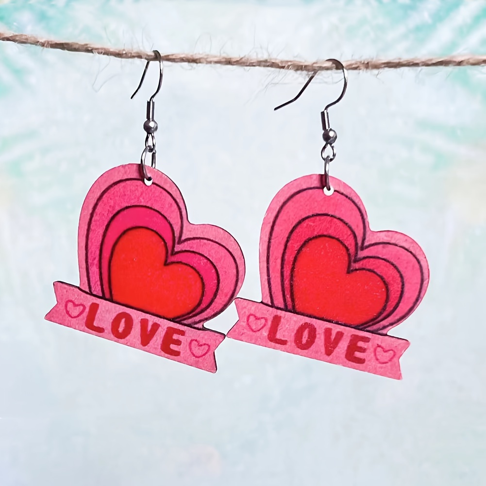 Women's Romantic Love Heart Tassel Earrings Wooden Double-Sided Valentine's Day Decorative Gifts for Girls,$1.59,826,free returns&free ship,Wood