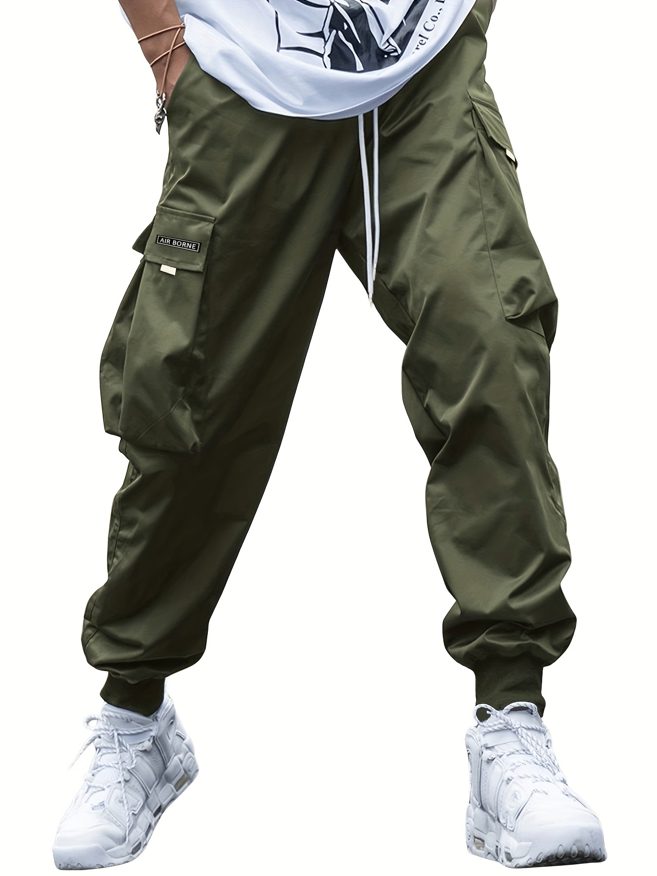 Temu　カジュアルルーズフィットマルチポケット巾着カーゴパンツ、メンズジョガー春秋用　メンズファッション　Japan