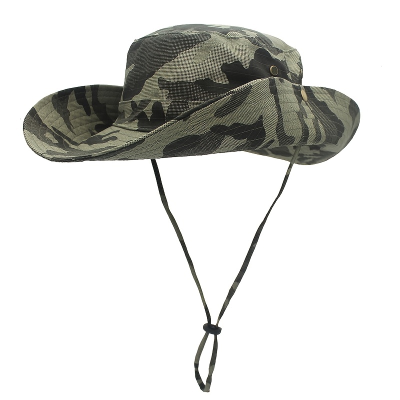 Army Green Street Camouflage Hat, Men's Quick Dry Wide Brim Sunscreen Outdoor Jungle Mountaineering Fishing Cowboy Hat, Cowgirl Hat Cotton Bucket