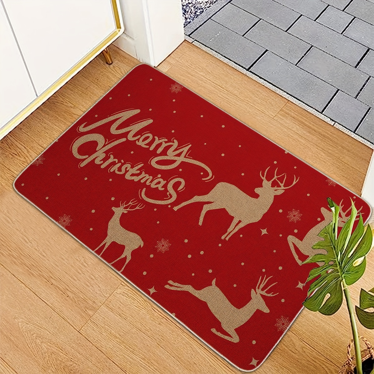 Christmas Elk Pattern Design Door Mat, Simple Polyester