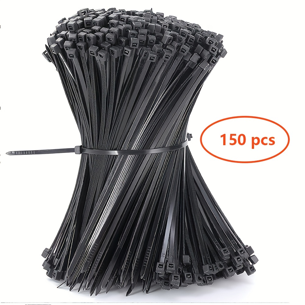 150pcs Cable Zip Ties - Heavy Duty 10.16-25.4 Cm - 22.68 KG Tensile Strength - Self-Locking Black Nylon Tie Wraps For Indoor & Outdoor Use