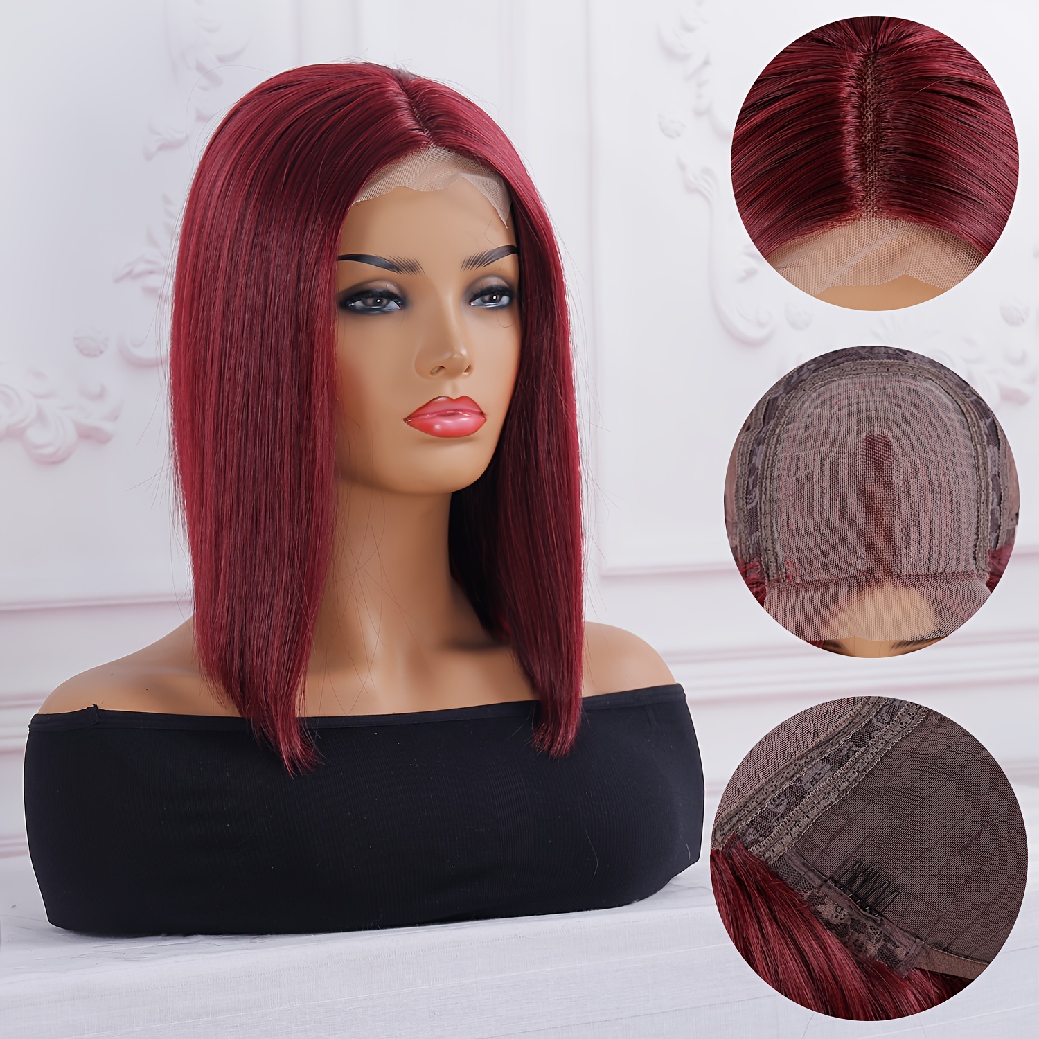 Burgundy Wig Middle Part Bob Wig 4 1 Lace Front Wig Short Temu