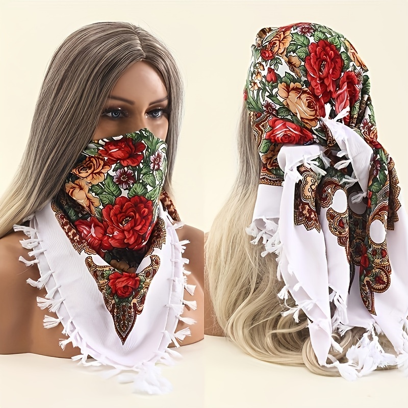 Scarfs For Women Clearance Russian Babushka Scarf Shawl Wrap Traditional  Retro Ukraine Style Printed Tassels Long Scarfs
