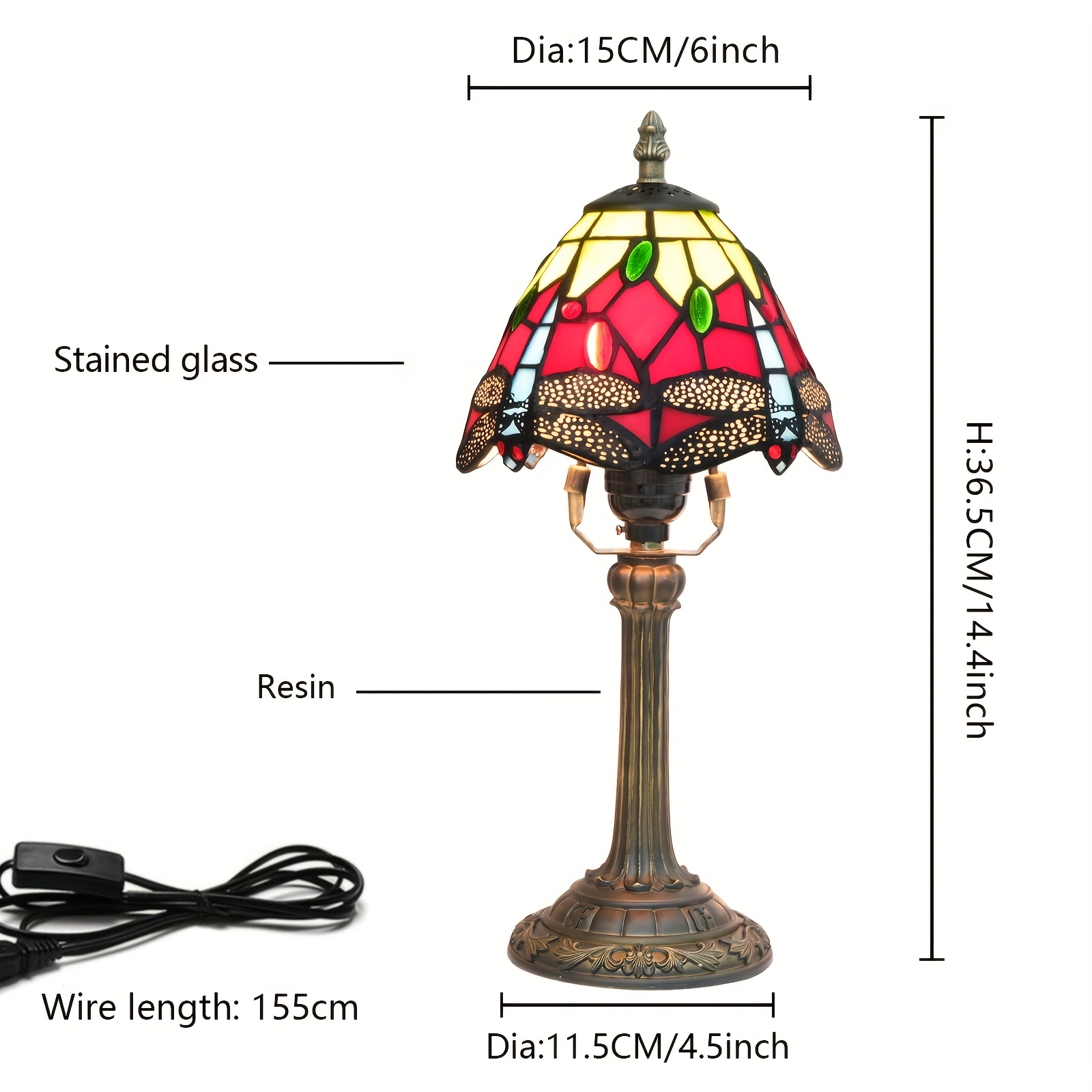 1pc 6インチアメリカンレッドトンボテーブルランプ ティファニー