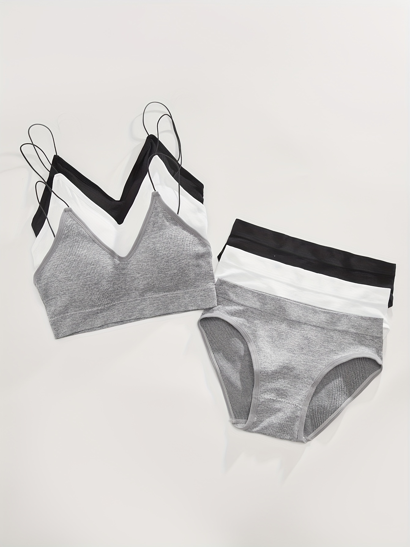 3 Sets Letter Print Bra & Panties, Wireless Push Up Bra & Elastic Thong  Lingerie Set, Women's Lingerie & Underwear