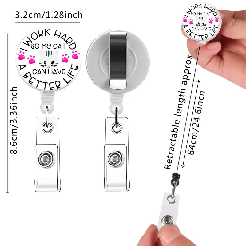 5pcs Badge Reels Retractable Badge Holders,Funny Badge Reel Cute Badge Reel Nurse Badge Reel Accessories for Work,I Work Hard So My Cat Can Have A