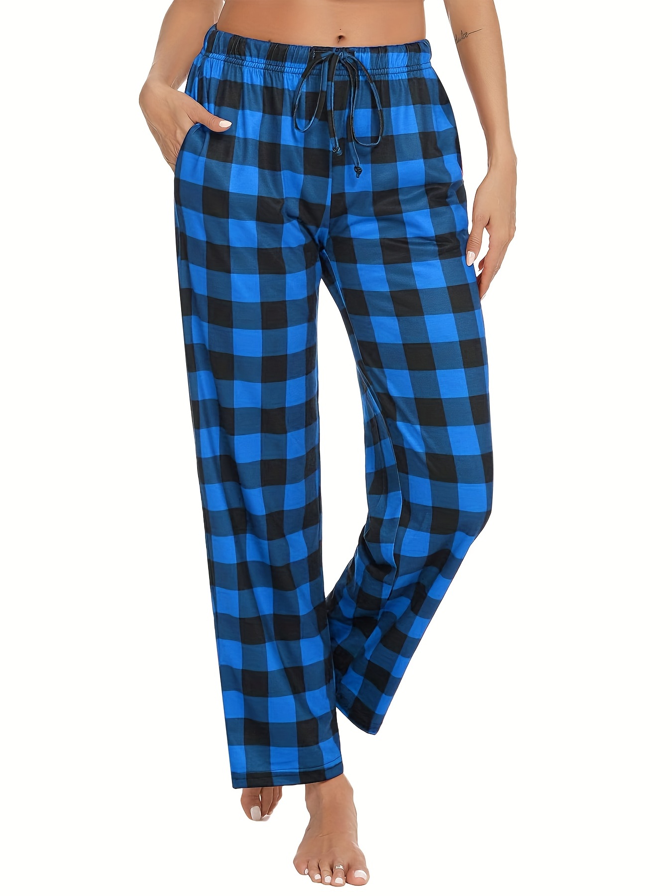 Plaid Drawstring Pajama Pants Comfy Wide Leg Sports Lounge - Temu Canada