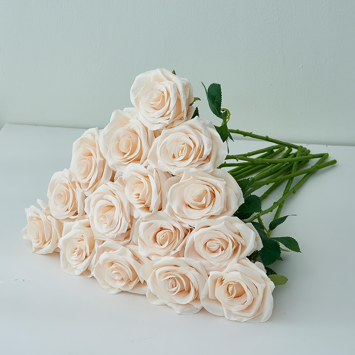 

10pcs Artificial Champagne Flowers Roses Long Stems Fake Flowers, Decorative Bridal Wedding Bouquet For Home Garden Party Decor