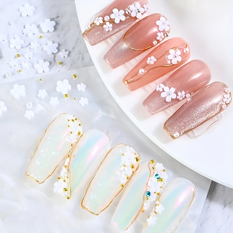 3D Flower Nail Charms and Silver/Gold Caviar Beads,6 Grids Acrylic Flowers  Nail Design with Metal Nail Ball, Cherry Blossom Spring with Nail Stud, Nail  Art Supplies for DIY Manicure Nail Decoration Colorful