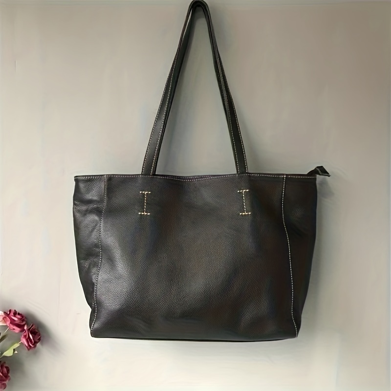 Simple Solid Color Tote Bag, Pu Leather Shoulder Bag, Large Capacity Purse  Satchel For Women - Temu United Arab Emirates