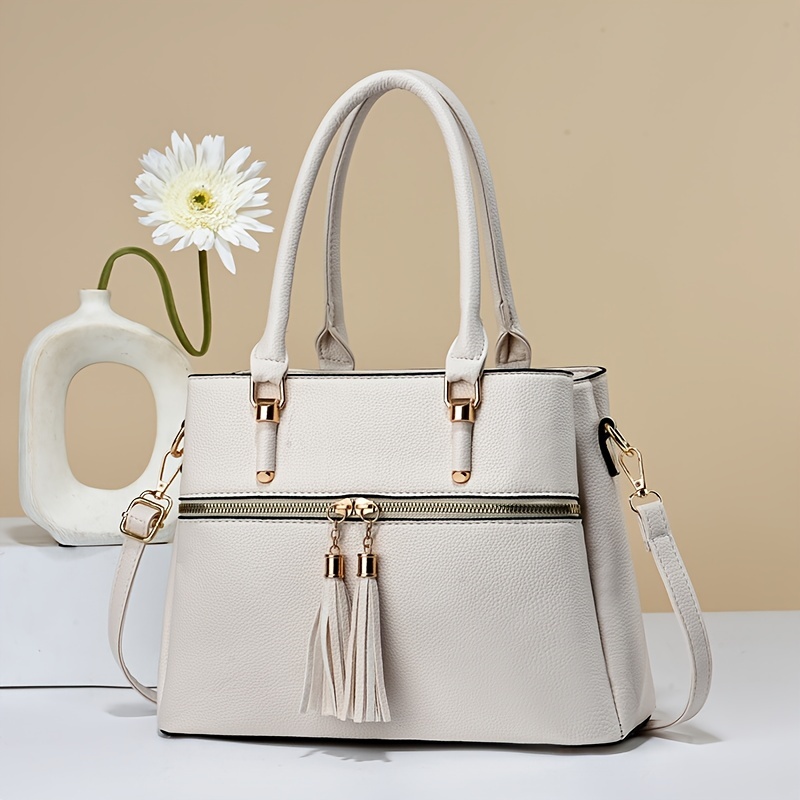 Faux Leather Large Crossbody - White