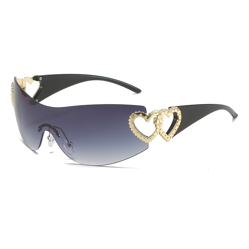Heart Sunglasses Women Oversized Wrap Around Frame One Piece Lens