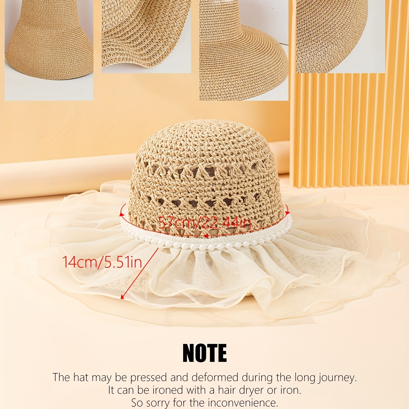 Beach Sunhat for Women with Faux Pearls Bowknot Decor Hollow Out Design  Women Fashion Sunhat Big Brim Floppy Hat