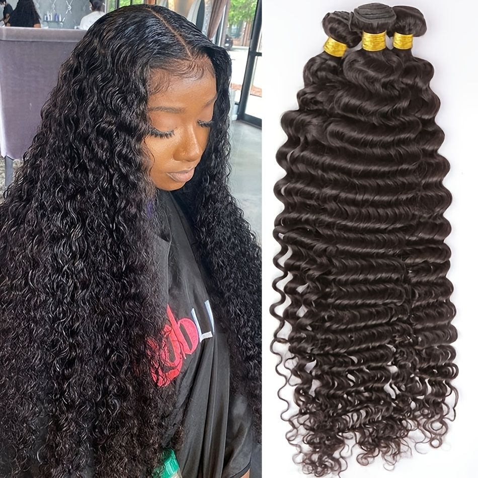 Brazilian Hair Weave Deep Wave Human Hair Bundles Weave Bundles 28 30 32  Inch Bundle Curly Hair Extensions For Black Women | Shop The Latest Trends  | Temu