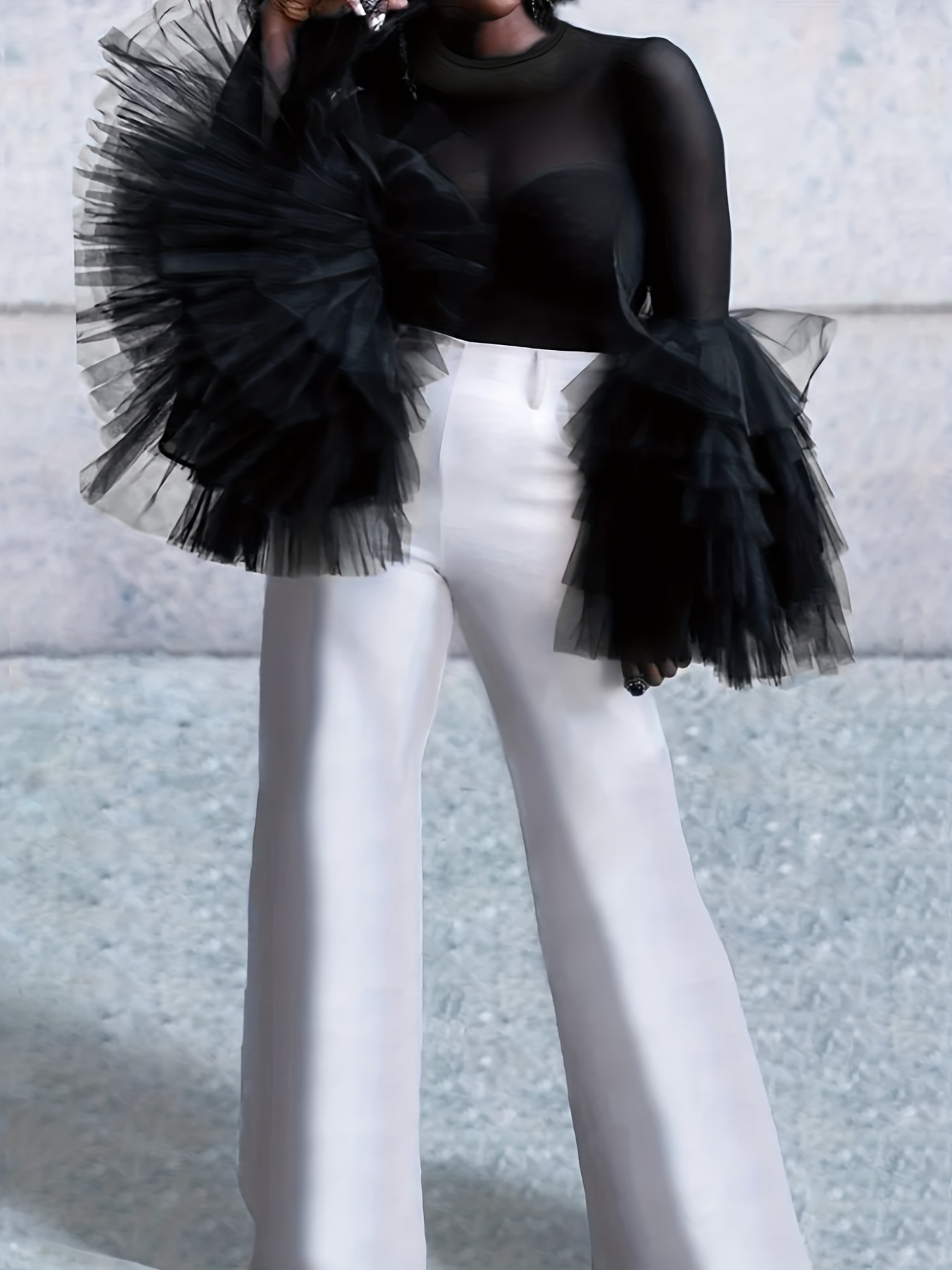 Women Plus Size Elegant Contrast Mesh Long Sleeve Illusion Blouse XL/1X/2X/ 3X/4X