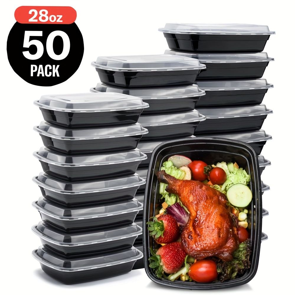 50-Pack Reusable Meal Prep Containers Microwave Safe Food Storage  Containers with Lids, 28 oz - 1 Compartment Take Out Disposable Plastic  Bento Lunch