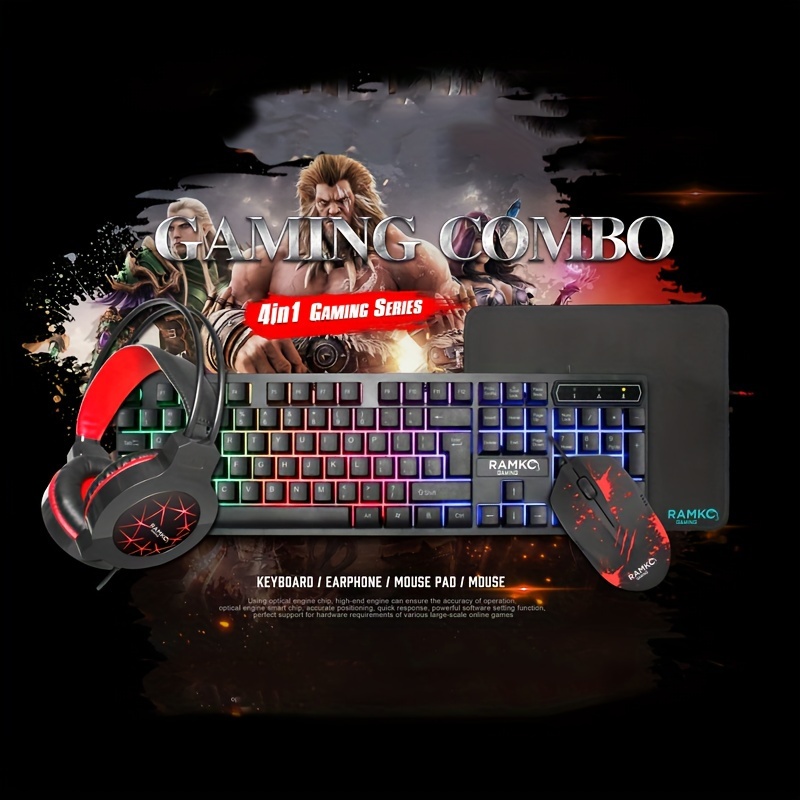 US Rainbow Backlit Gaming Keyboard Mouse Set 2400 DPI for PC Laptop PS4 Xbox  one