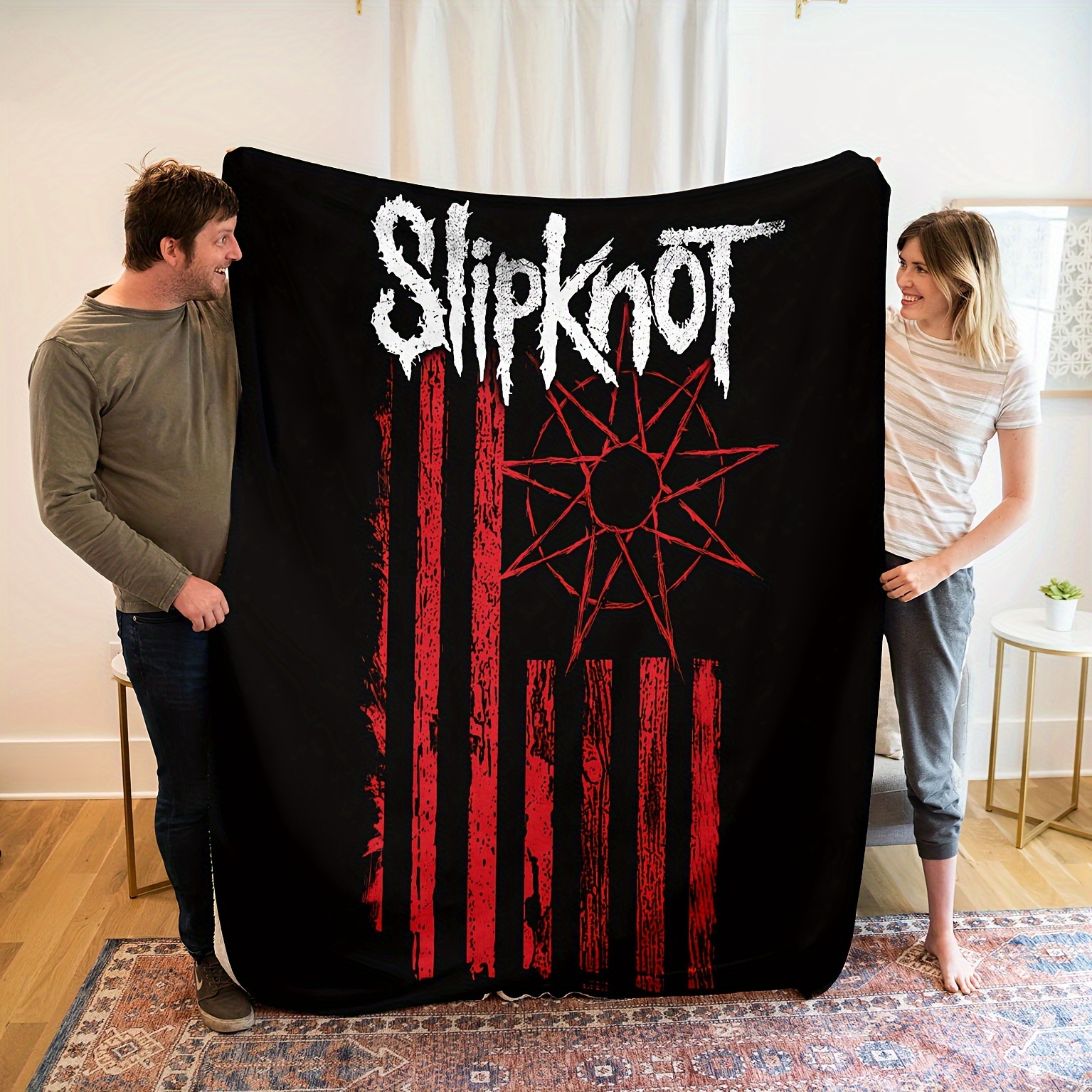 

1pc Slipknot Print Blanket, Flannel Blanket, Soft Warm Throw Blanket Nap Blanket For Couch Sofa Office Bed Camping Travel, Multi-purpose Gift Blanket For All Season