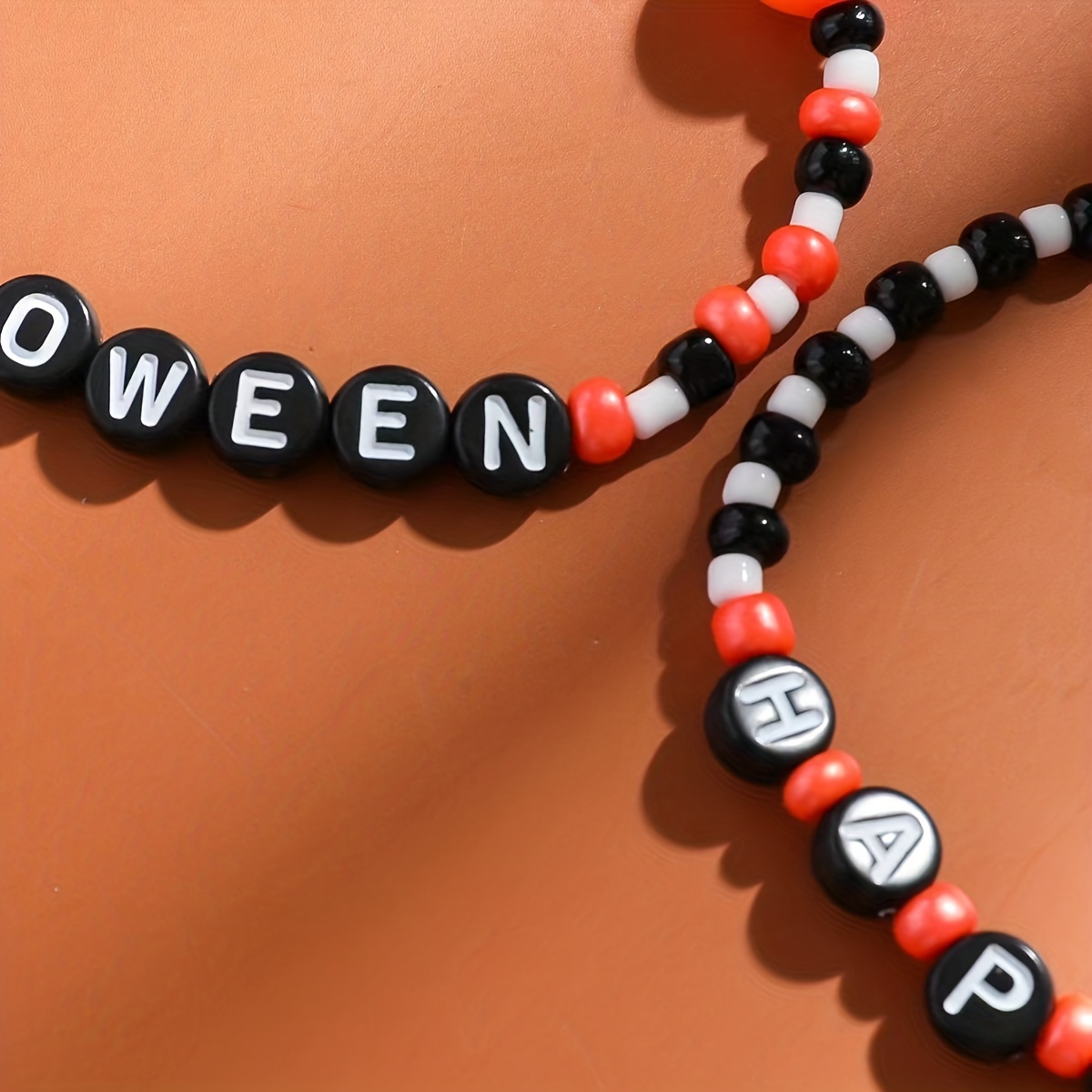 Unisex Halloween Black And White Beaded Bracelet - Temu