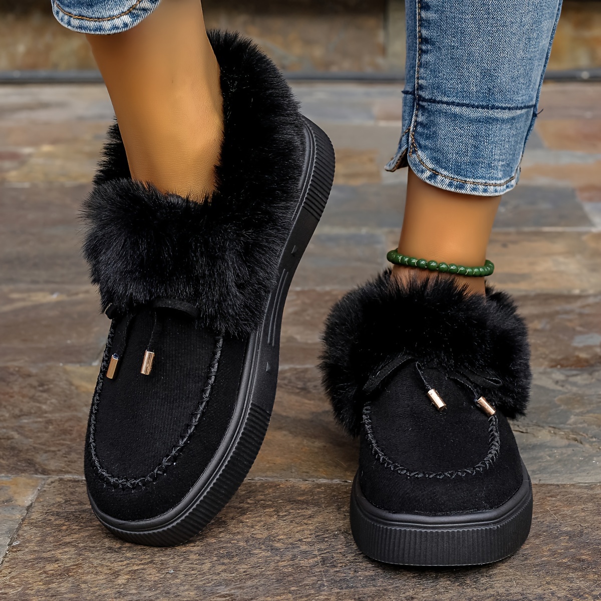 Bamboo faux fur online moccasin slipper