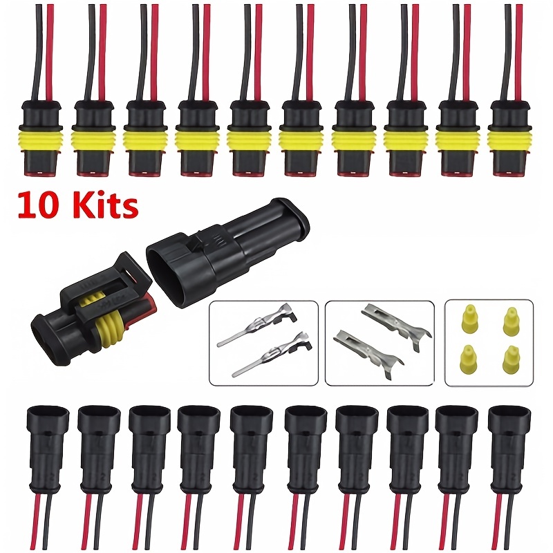 10 Kits 2 Pin Way Car Waterproof Connector Plug Sealed Electrical Wire Auto Sets
