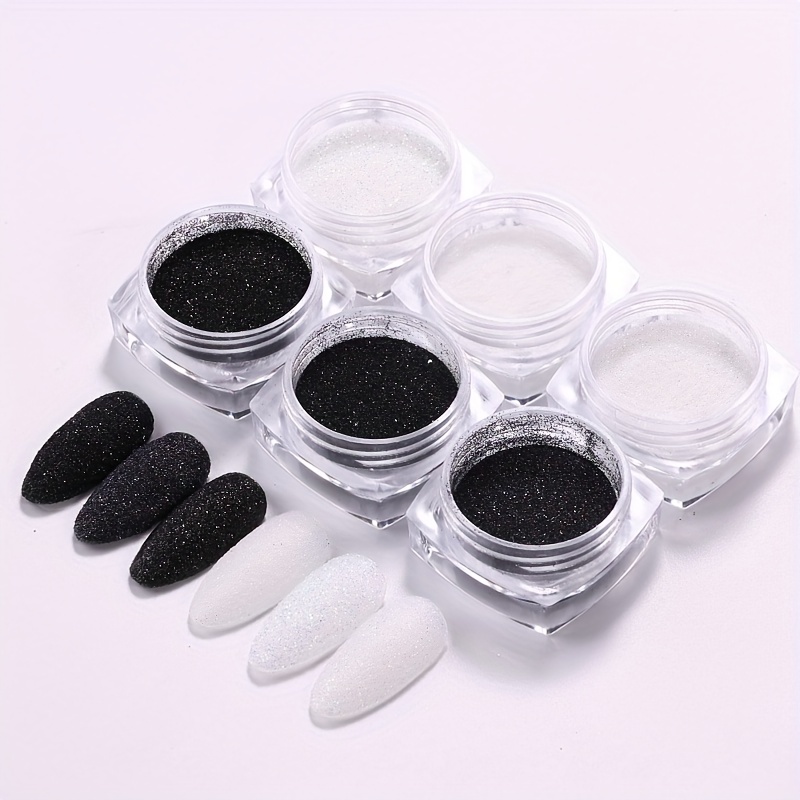 Nail Glitter Powder Shining Sugar Effect Glitter Black White - Temu