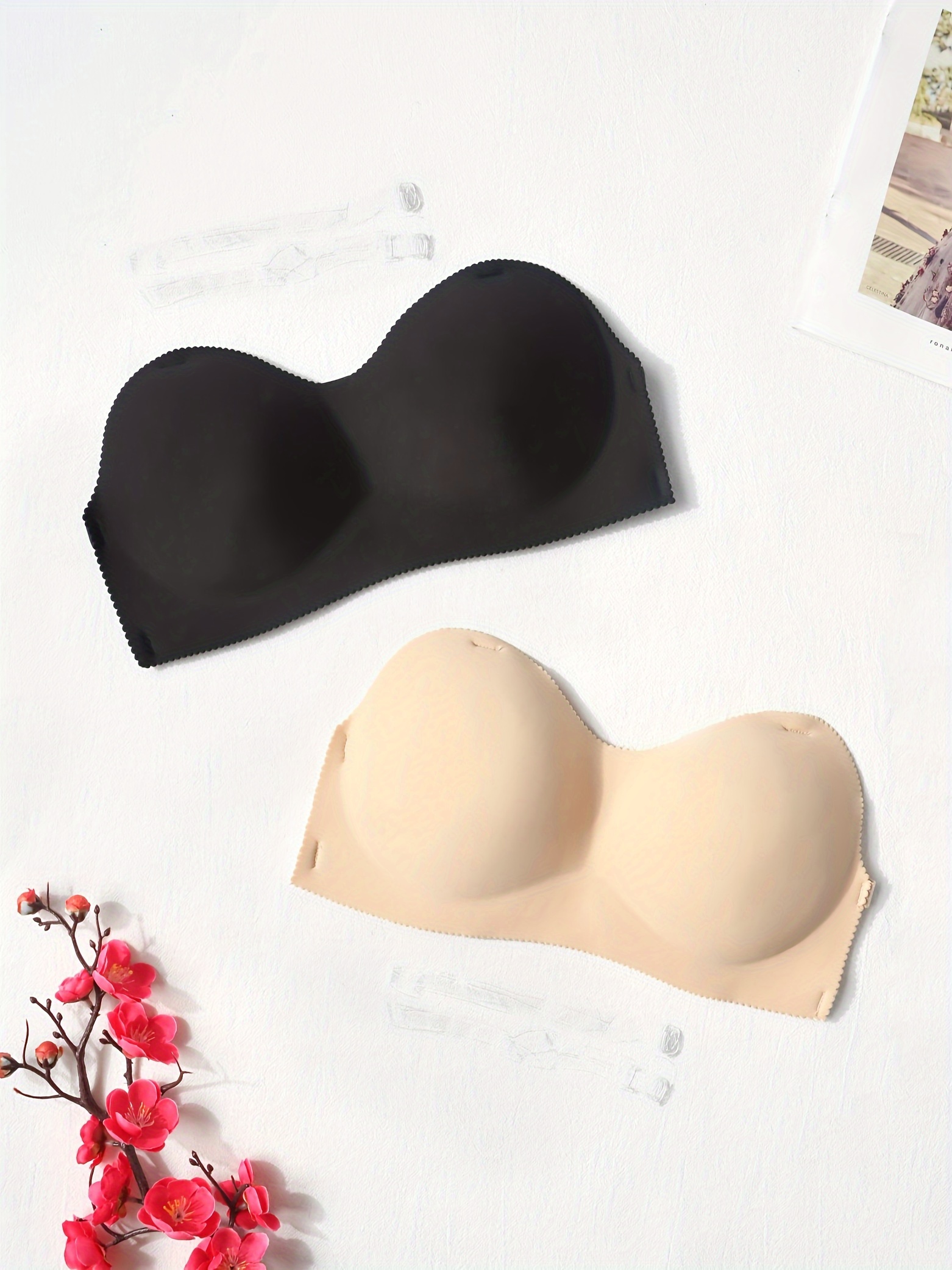 2 Pcs Solid Strapless Bra, Comfy Push Up Stretch Invisible Bra, Women's  Lingerie & Underwear