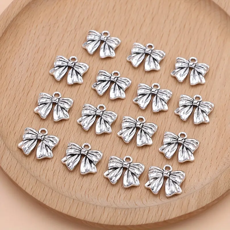 15Pcs Silver Plated Bow Charms DIY Bow-tie Pendants For Jewelry Making  Handmade Necklace Earrings Accessories School Teens Girls Matching Ornaments