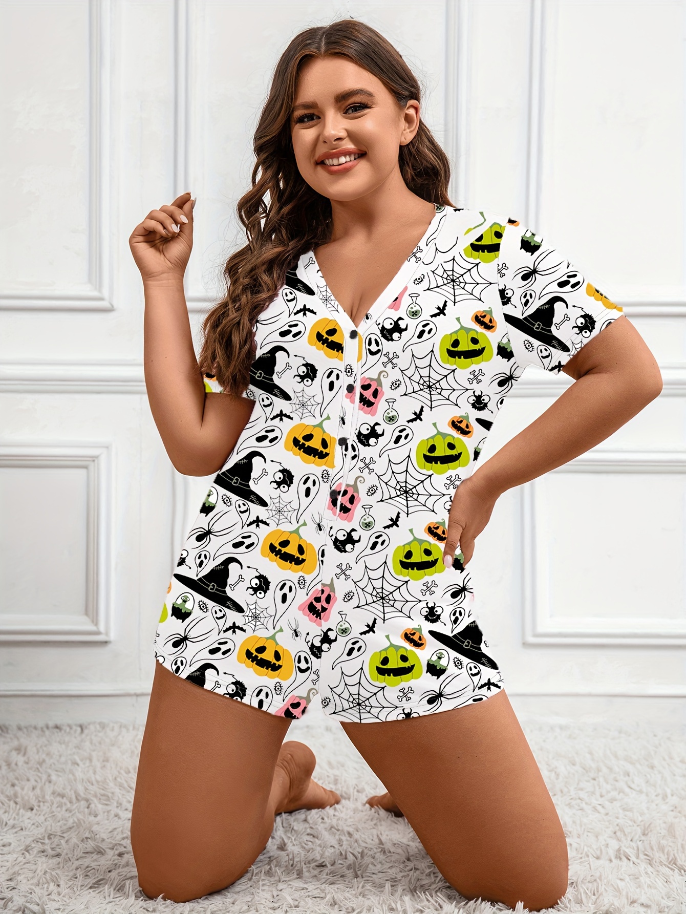 Plus Size Halloween Casual Sleepwear Jumpsuit Women's Plus - Temu