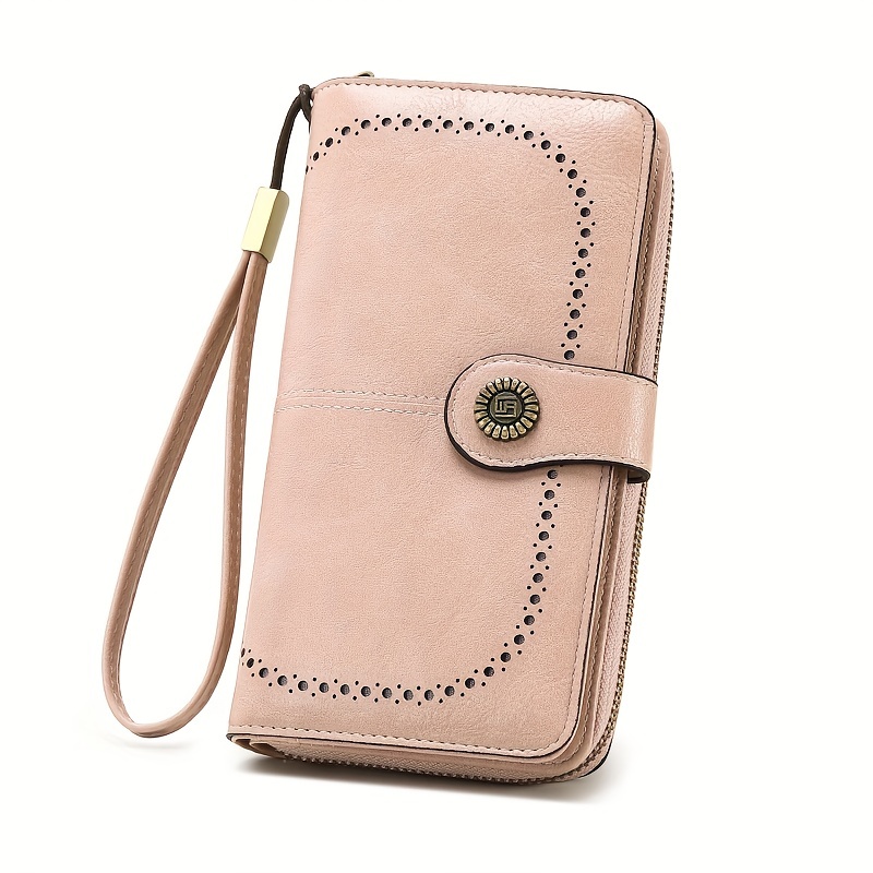 Rfid Retro Large Capacity Long Wallet Solid Color Women's - Temu