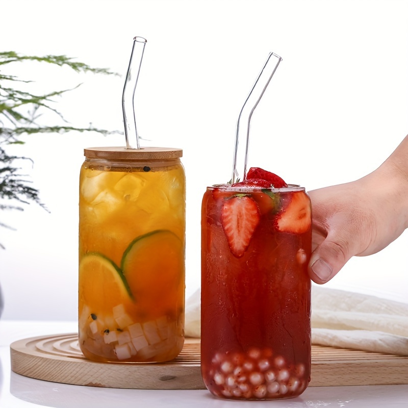 Drinking Glasses with Bamboo Lids and Glass Straw-16oz Can Shaped Glas –  Simply Stained Shop