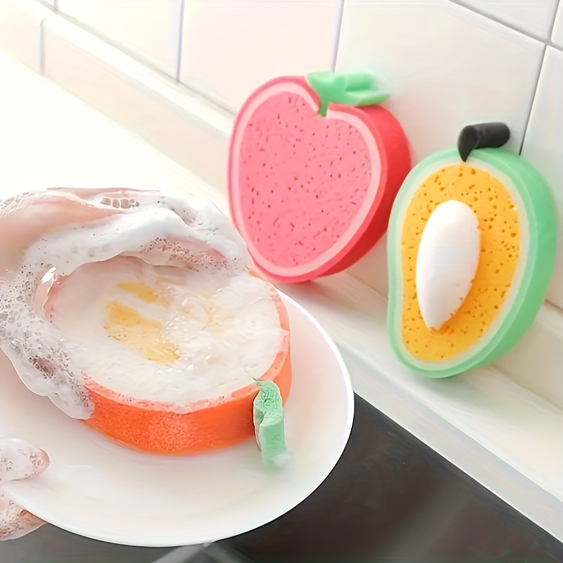 Kitchen Sponges Cute Fruit Shape Cleaning Sponges Household - Temu