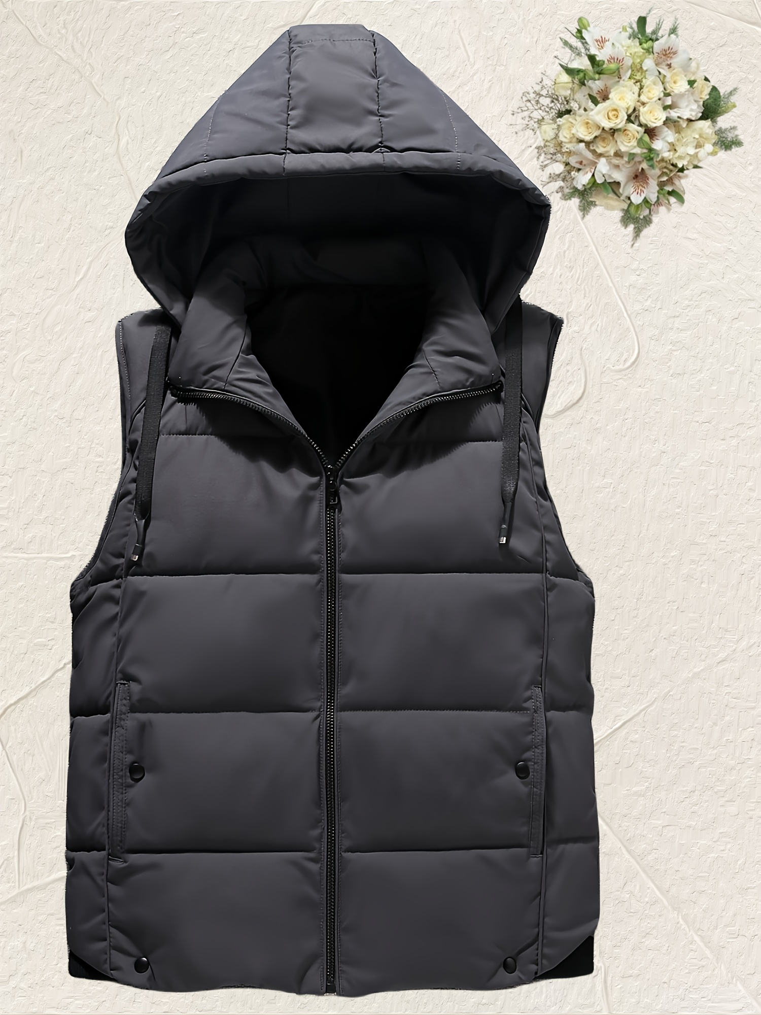 Mens Winter Warm Hooded Vest Jacket Casual Down Cotton Sleeveless Zip  Waistcoat