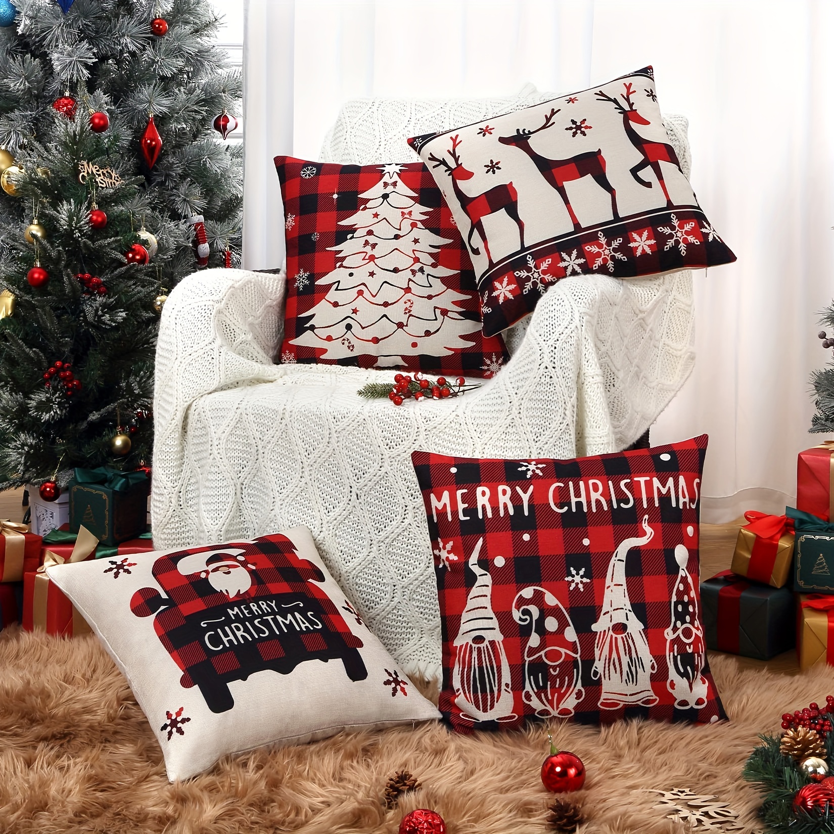 Christmas Linen Blend Throw Pillow Case, Square Cushion Case