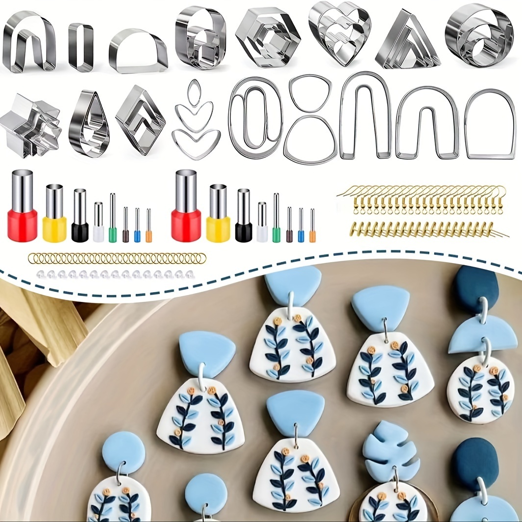 141 Pcs Polymer Clay Cutters Set,33 Shapes Stainless Steel Clay Earring Cutters with 8 Indentation Round Circle Shape Punch Tools and 100