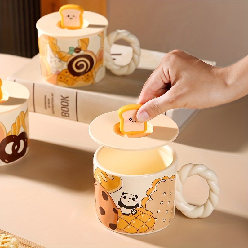 1pc Ceramic Cat Cartoon Coffee Mug With Lid And Saucer, Lovely Breakfast Milk  Cup For Kids