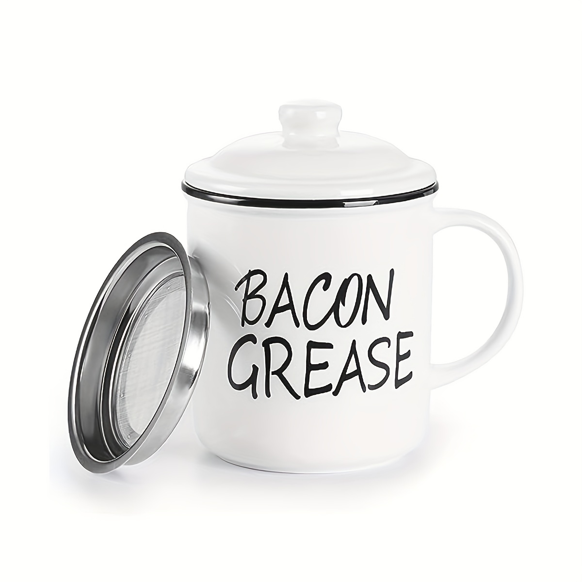 Bacon Grease Container, White Enamel Grease Container, Oil