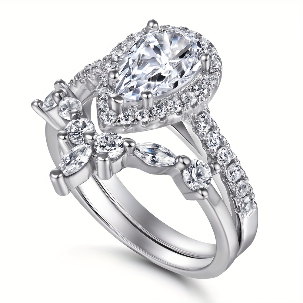 1.5 Carat Pear Moissanite Bridal Ring Set Engagement Wedding - Temu