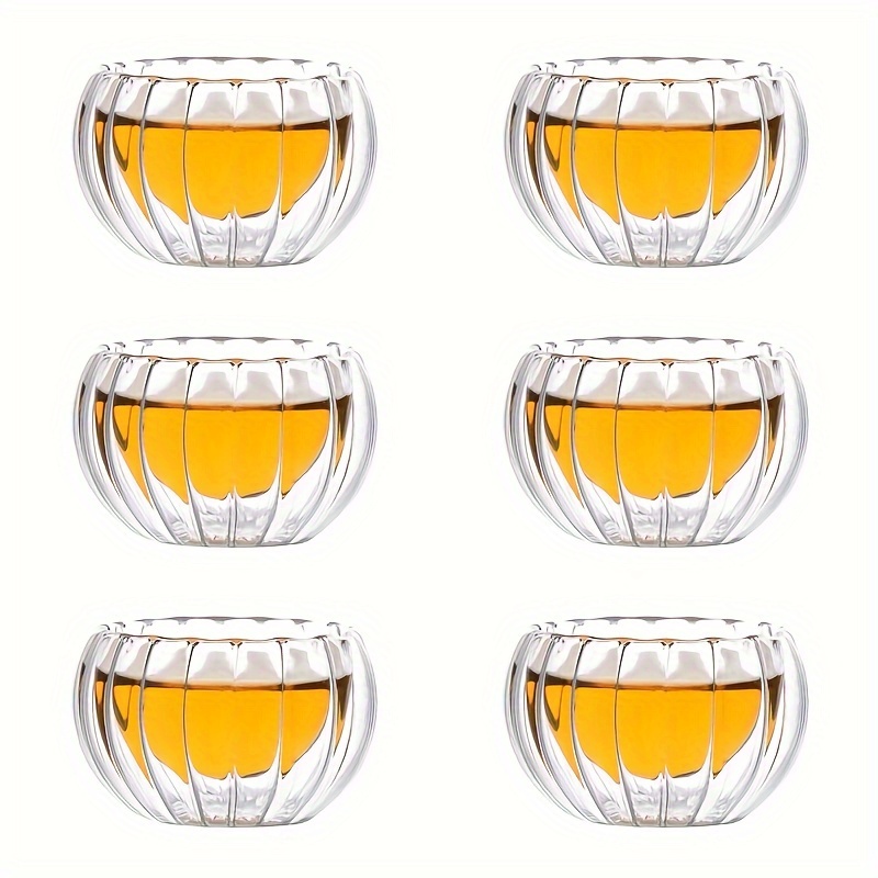 6pcs, Double Walled Glass Teacups, 1.69oz Pumpkin Shaped Tea Cups, Shot  Glasses, Anti-Scalding Insulated Kung Fu Tea Cup, Summer Winter Drinkware,  Hom