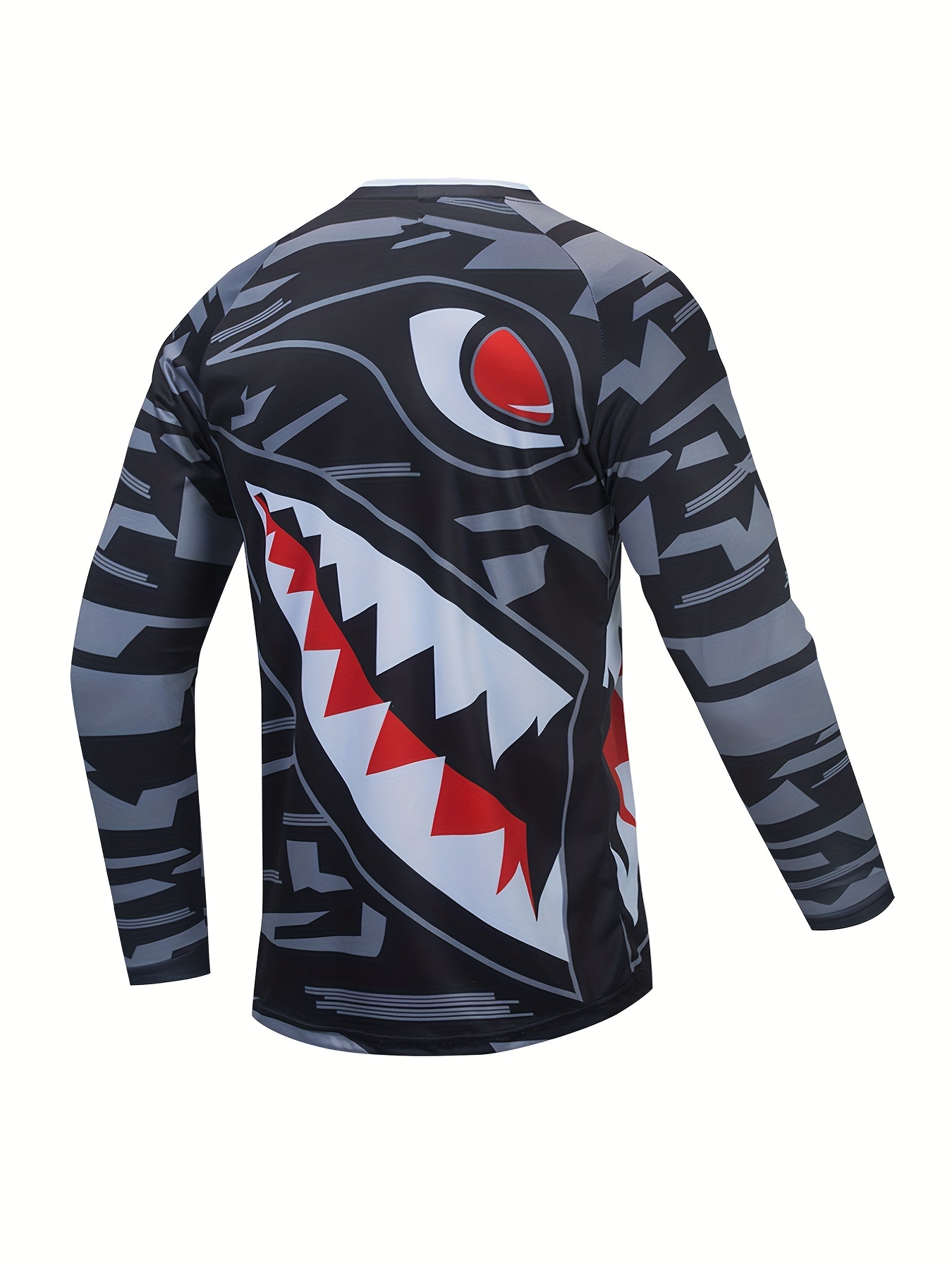 Men's UPF 50+ Sun Protection Rash Guard, Quick Dry Geometric Pattern Long Sleeve Top for Fishing Hiking, Comfortable V-Neck Casual Cycling Jersey