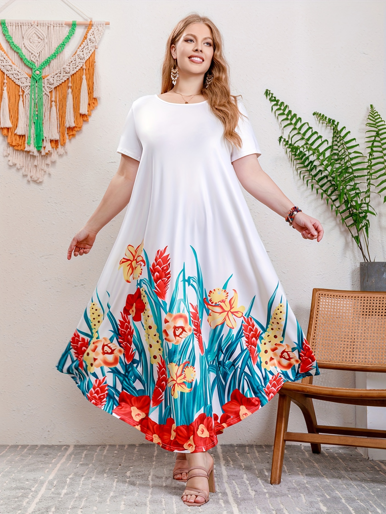 Cheap Plus Size Summer Dresses with floral printed