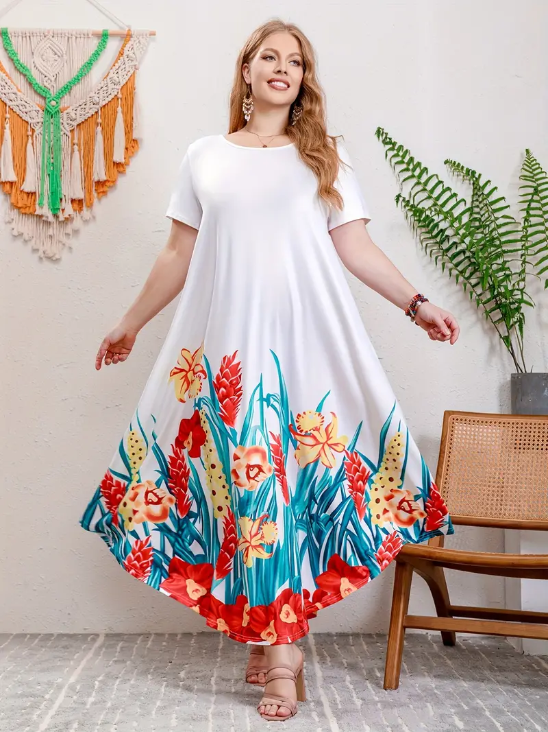Vestido casual plus size feminino plus size estampa floral - Temu Portugal