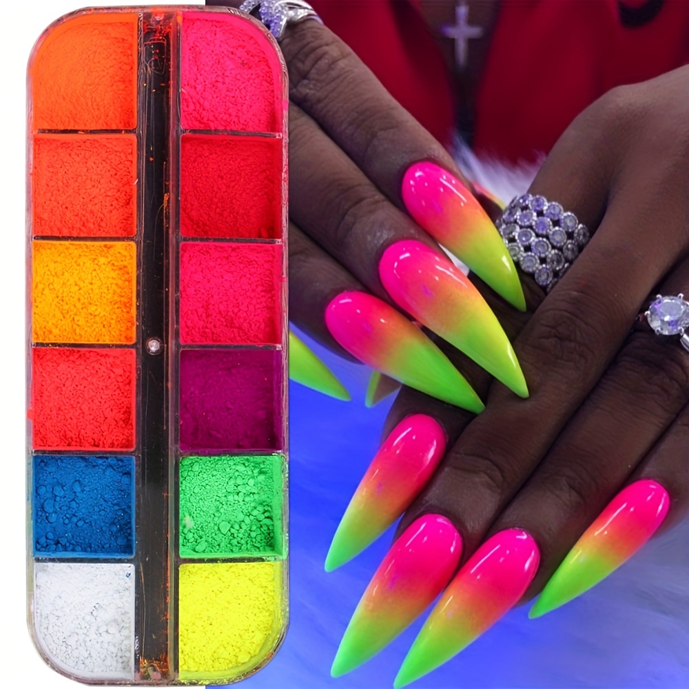 1Box Neon Pigment Powder for Nails Fluorescence Iridescent Glitter