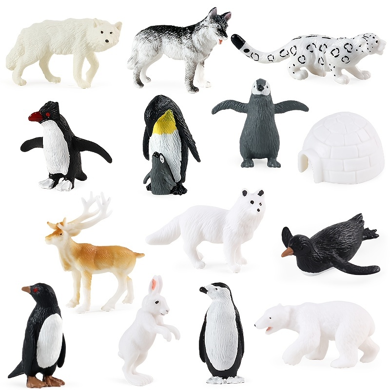 Juego de 10 figuras de animales del Ártico, juego de 10 figuras de animales  polares, incluye sello de oso polar, reno, lobo, conejo, zorro, iglú para