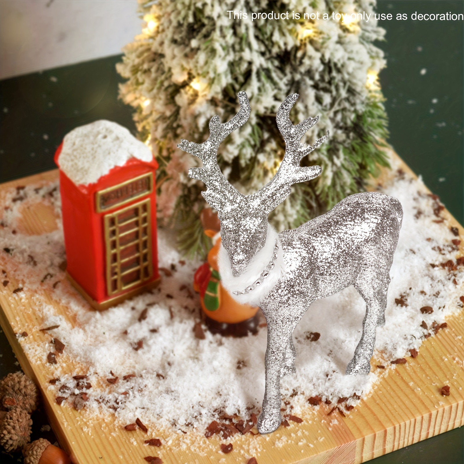 Décoration de Noël, cerf argent géant illuminé à DEL, blanc chaud, 86 po