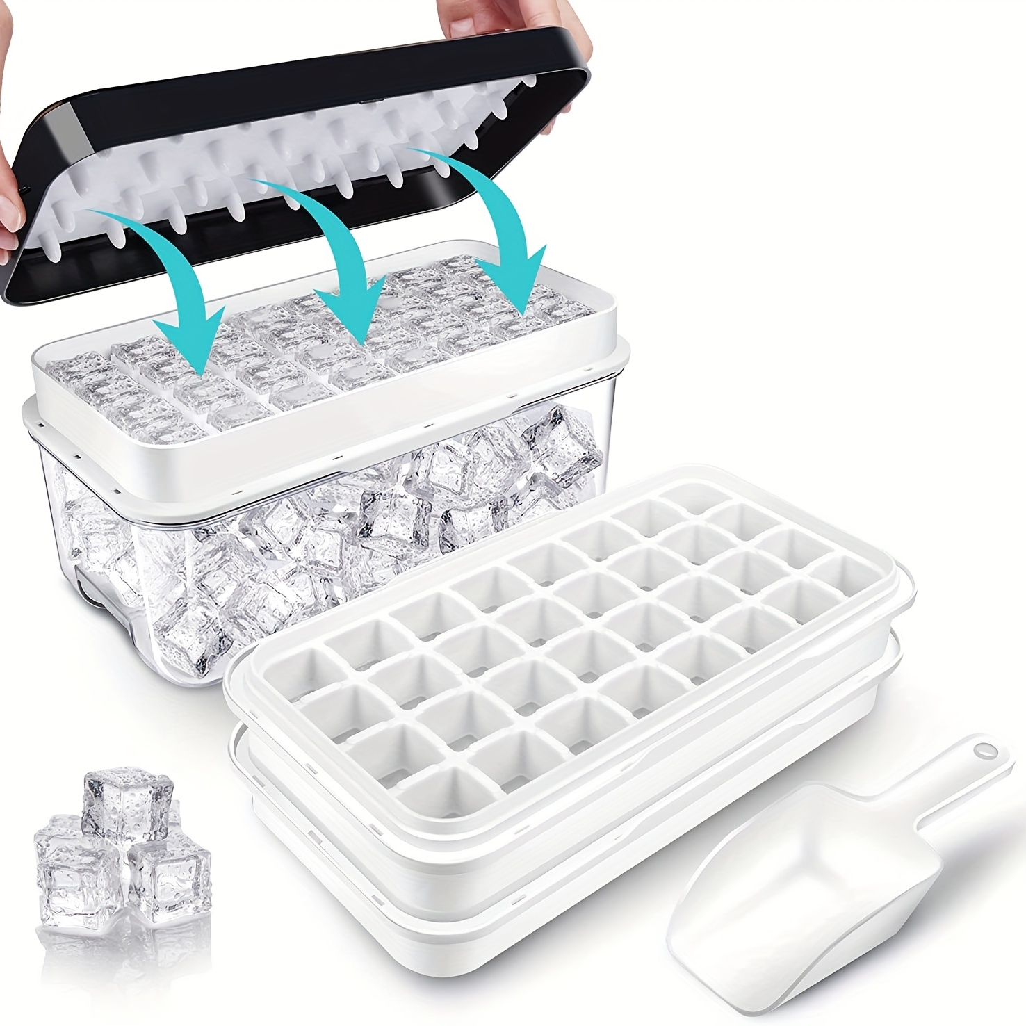 Ice Cube Tray With Lid And Storage Bin For Freezer Mini - Temu