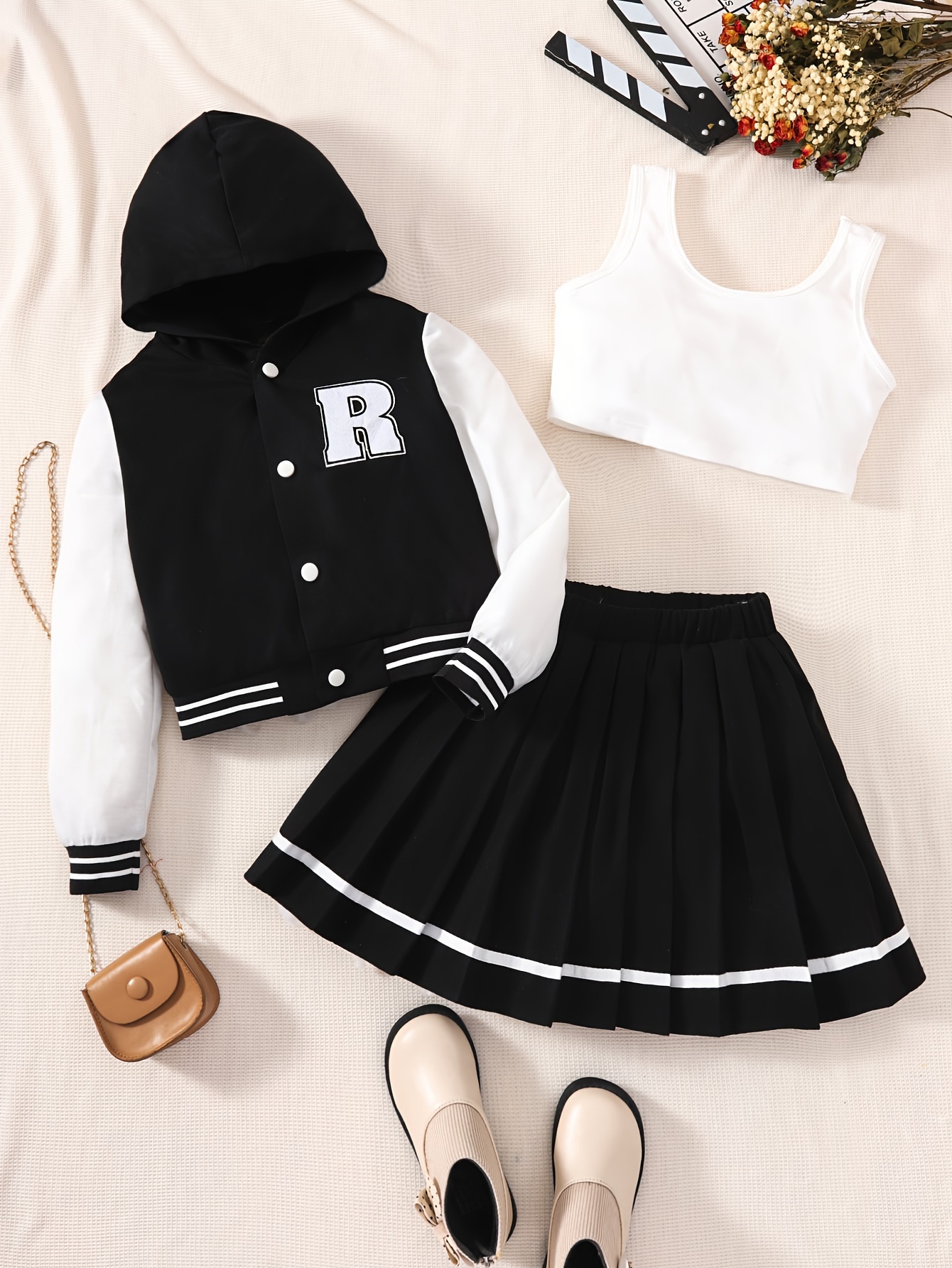 3pcs ensemble veste baseball à capuche à mode fille haut Temu