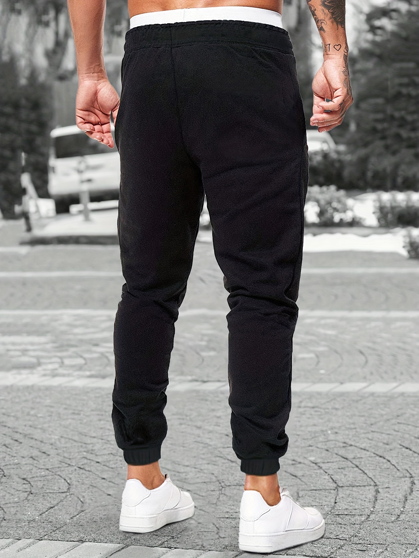 Slim Fit Sweatpants - Black with White